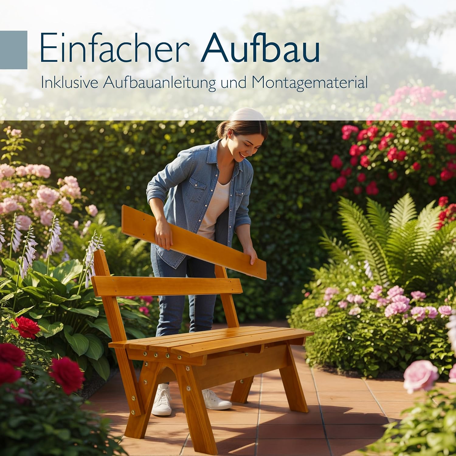 Beautissu Gartenbank Wetterfest Holz 3 Sitzer 150 cm breit – Garten Holzbank Outdoor Strapazierfähiges Robustes & Lackiertes Massivholz Bank für Balkon Terrasse Wintergarten Innenhof Parkbank – GR