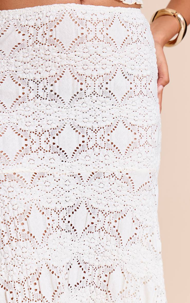 Crème Jupe Midi En Dentelle Texturée