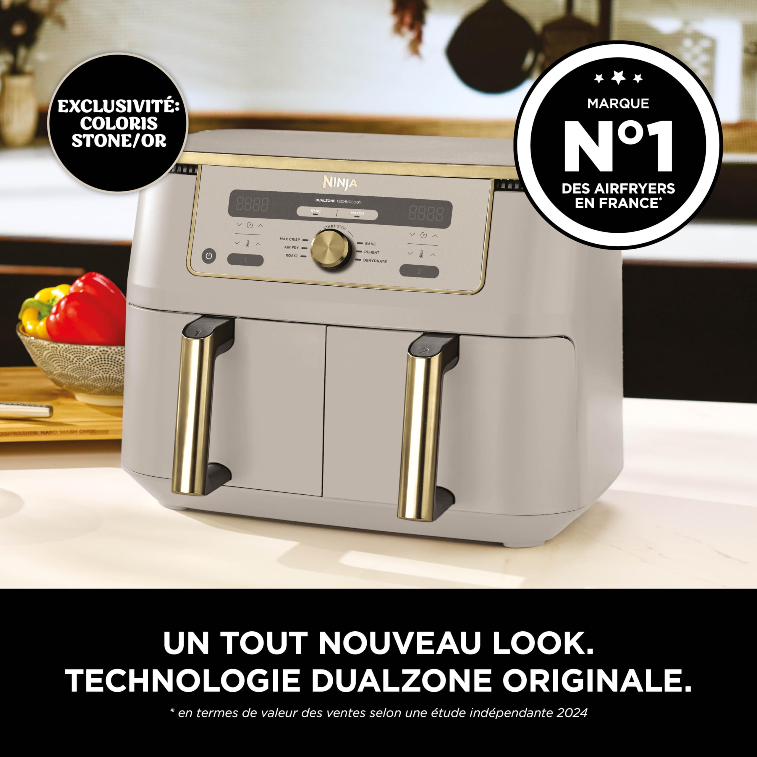 NINJA Dual Zone Max Air Fryer 2 Compartiments, Capacité Familiale de 9,5L, Max 240°C, Air Fryer 6-en1, Pièces Antiadésives Amovibles Lavables Au Lave-