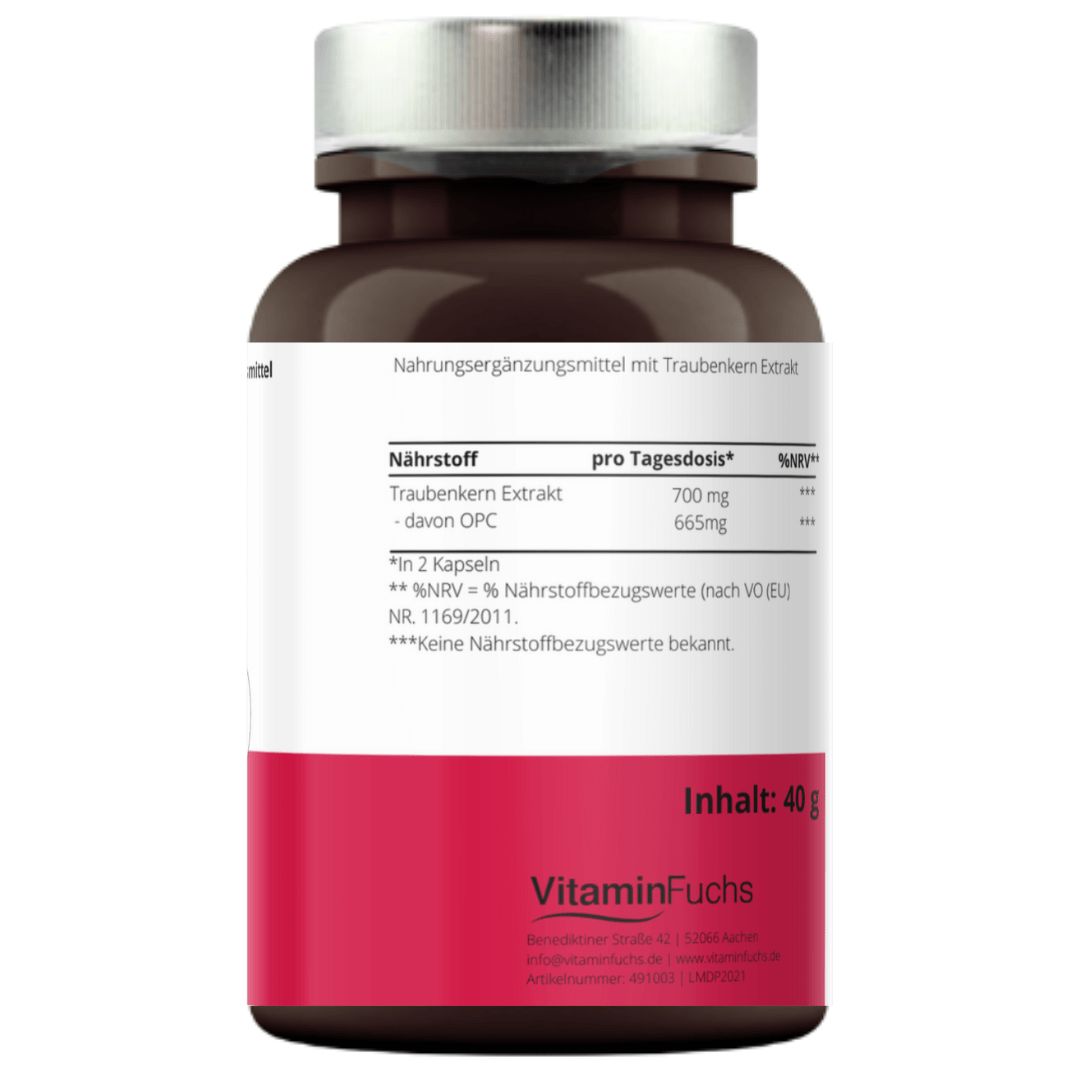 OPC - Traubenkernextrakt hochdosierte Kapseln reines OPC von VitaminFuchs