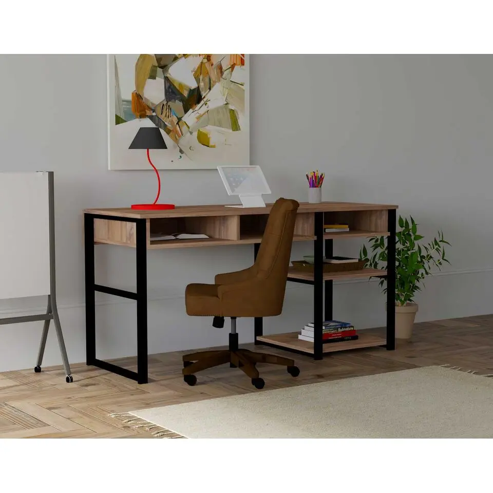 Bureau Zwart/Bruin Melamine - 150x58,4x75,8cm - Emro