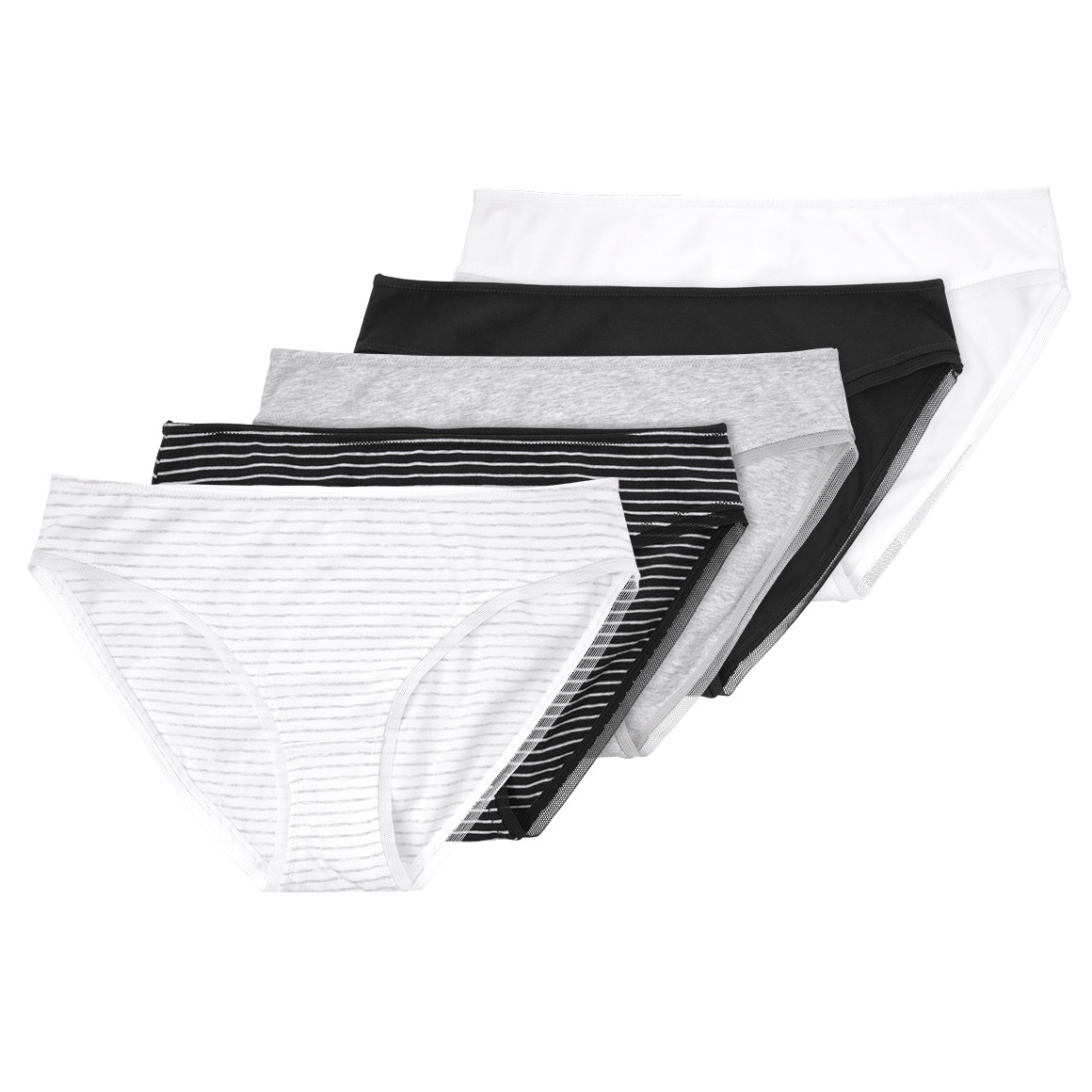 Gina Benotti 5 Damen Slips aus Baumwolle weiss / schwarz / hellgrau