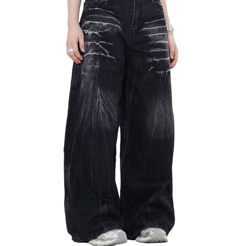 Jerolenea - Lage taille gewassen wijde jeans