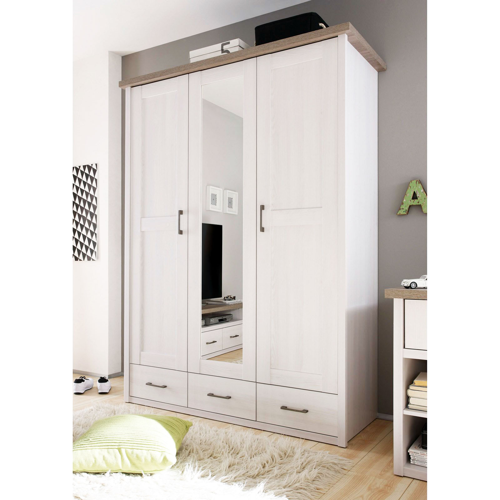 Kleiderschrank - Pinie-weiß - Trüffel - 148 cm
