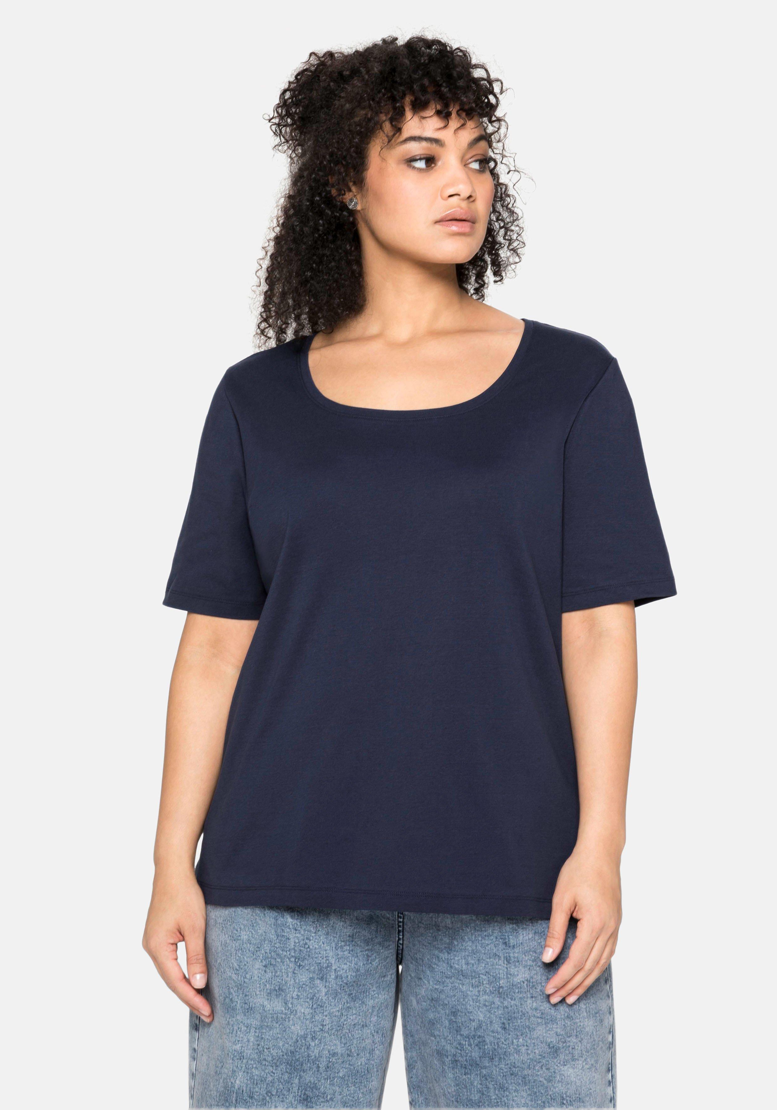 T-Shirt mit tiefem Ausschnitt und längerem Ärmel