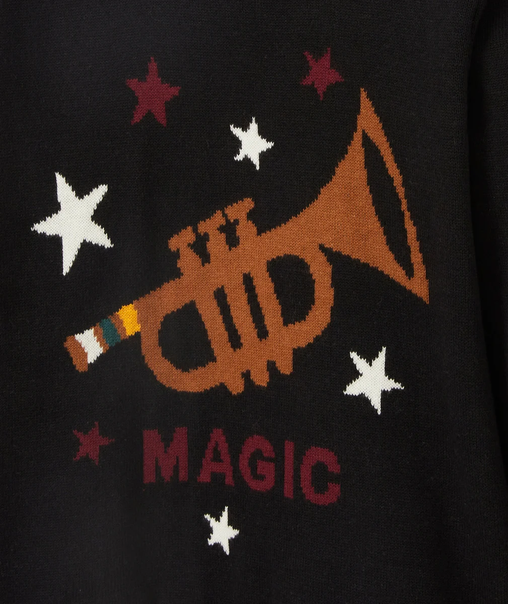 PULL EN TRICOT NOIR GARÇON AVEC MOTIF TROMPETTE