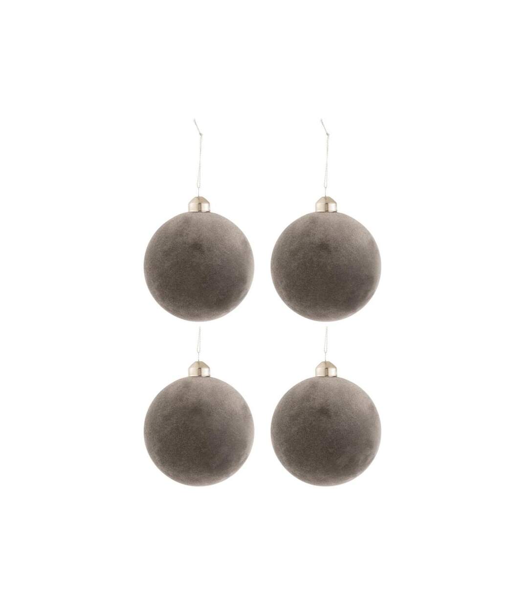Paris Prix - Lot De 4 Boules De Noël velours 10cm Gris