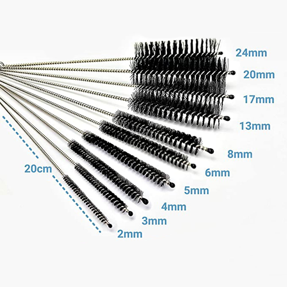 (13er Set) 20cm Kratzfreie Nylon Reinigungs Bürsten für Vasen / Flaschen / Karaffen - Schwarz