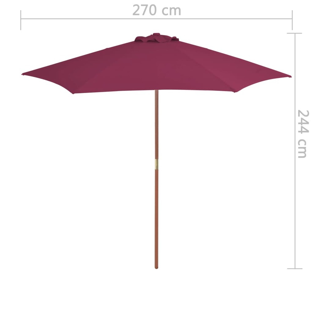 Parasol avec mât en bois 270 cm bordeaux