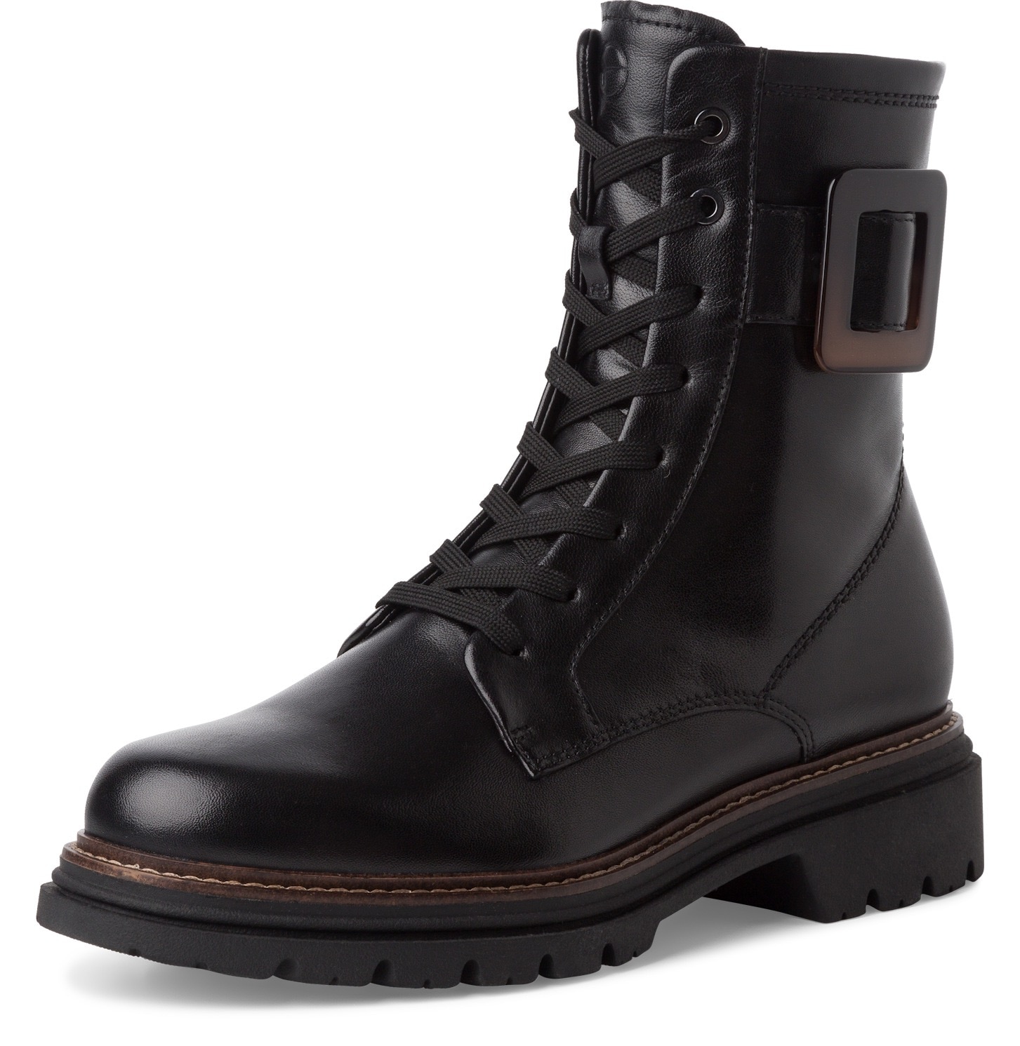Tamaris Schnürboots  , Blockabsatz, Schnürstiefelette mit auffälliger Zierschnalle