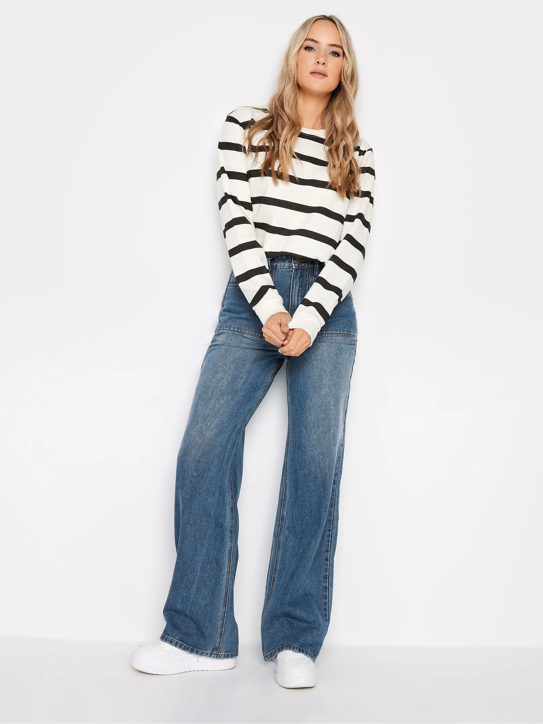 Blauw - Long Tall Sally jeans met wijde pijpen van 100% katoen