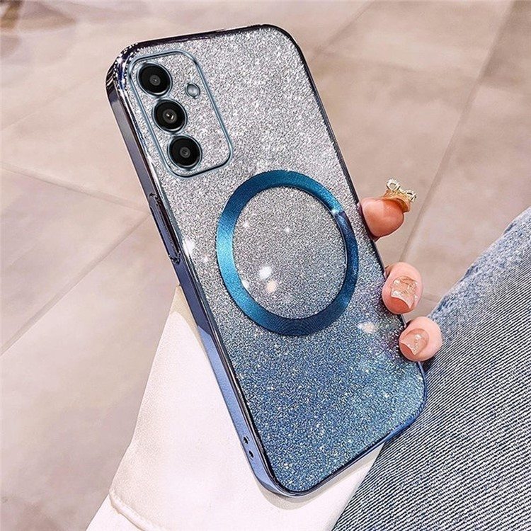 Samsung Galaxy A16 Gummi Case Schutzhülle im Glitzer Design MagSafe-Modul - Blau / Transparent