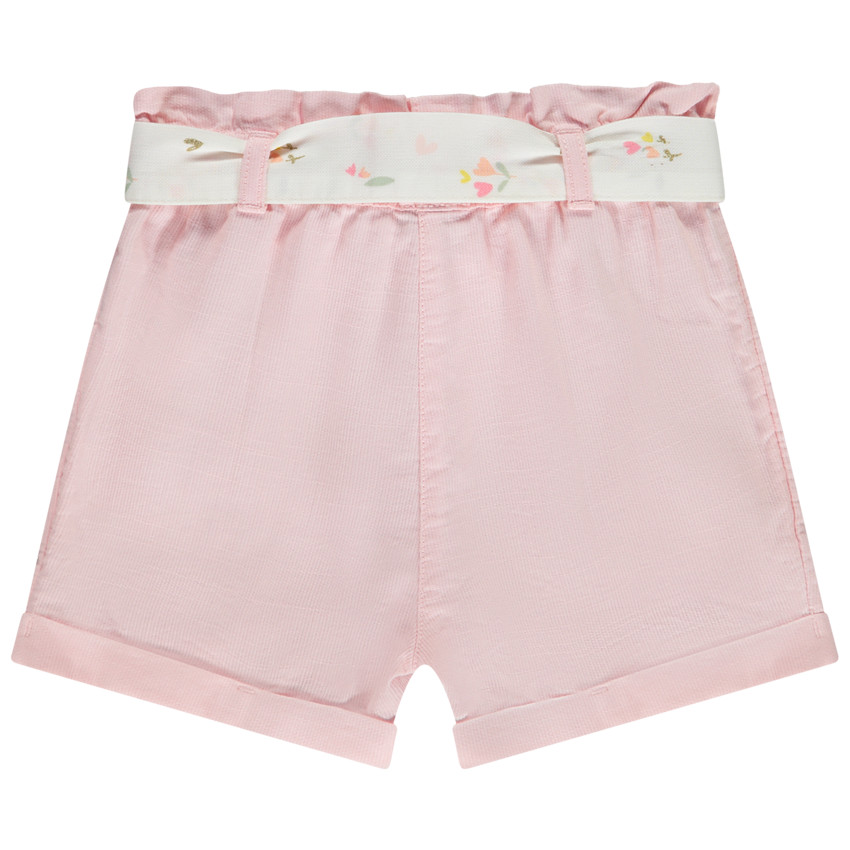 Short en toile armurée avec ceinture à nouer pour bébé fille