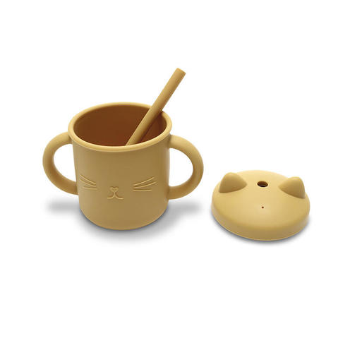 Tasse en silicone avec poignet et paille JAUNE - LORELLI