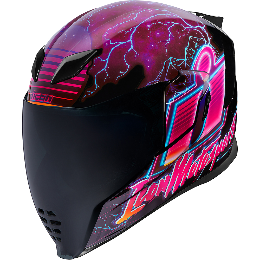 Icon - Casque Airflite Synthwave - Fluorescent Rose / Bleu / Noir