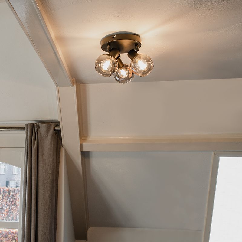 Plafondspot zwart met smoke glas 3-lichts - Vidro