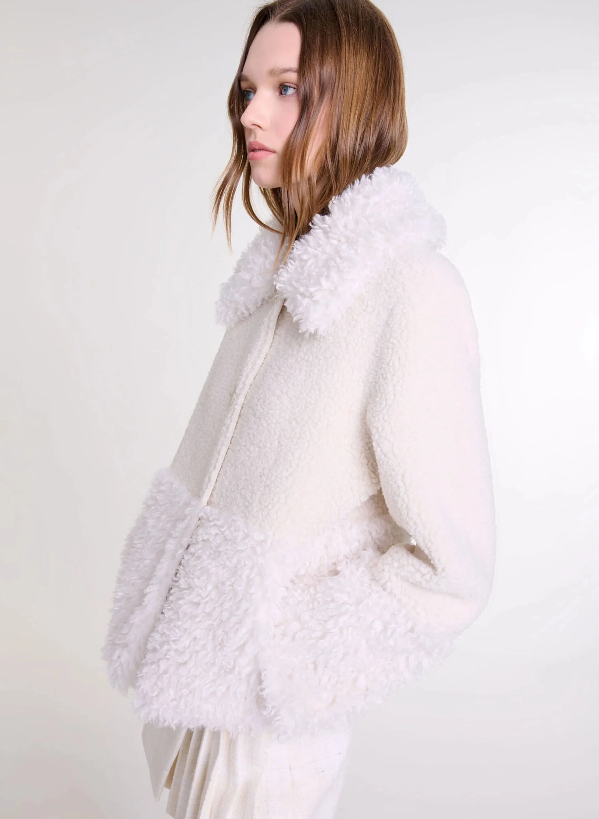 Veste molletonnée à col classique | Beige