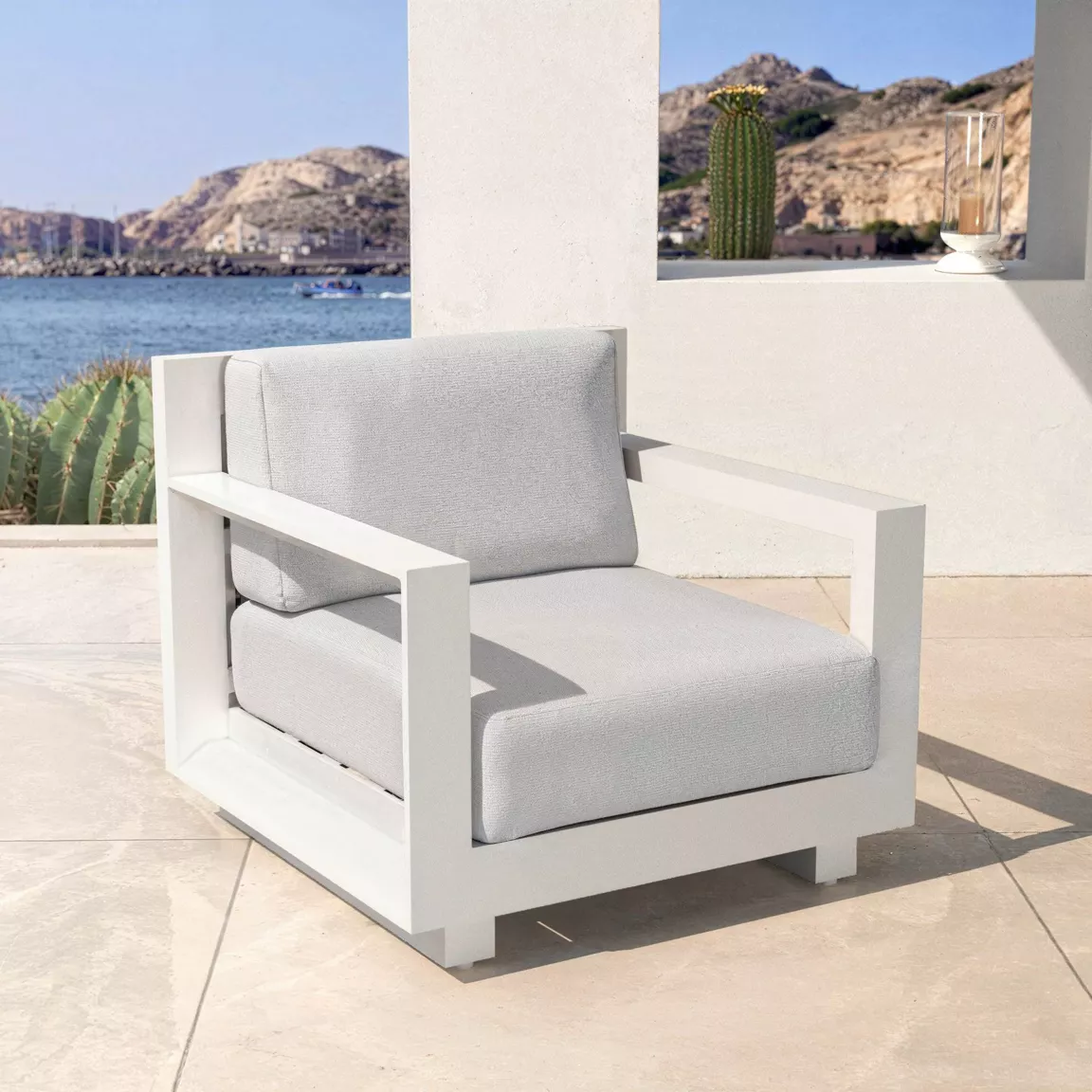 Salon de jardin aluminium 5 places 4 pcs Elba Blanc et gris clair