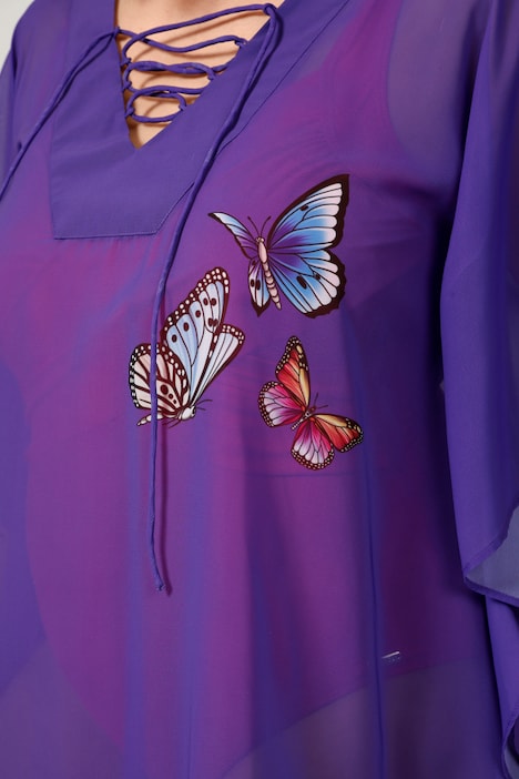Tunika, oversized, Chiffon, Ausschnitt-Zierband, Schmetterling