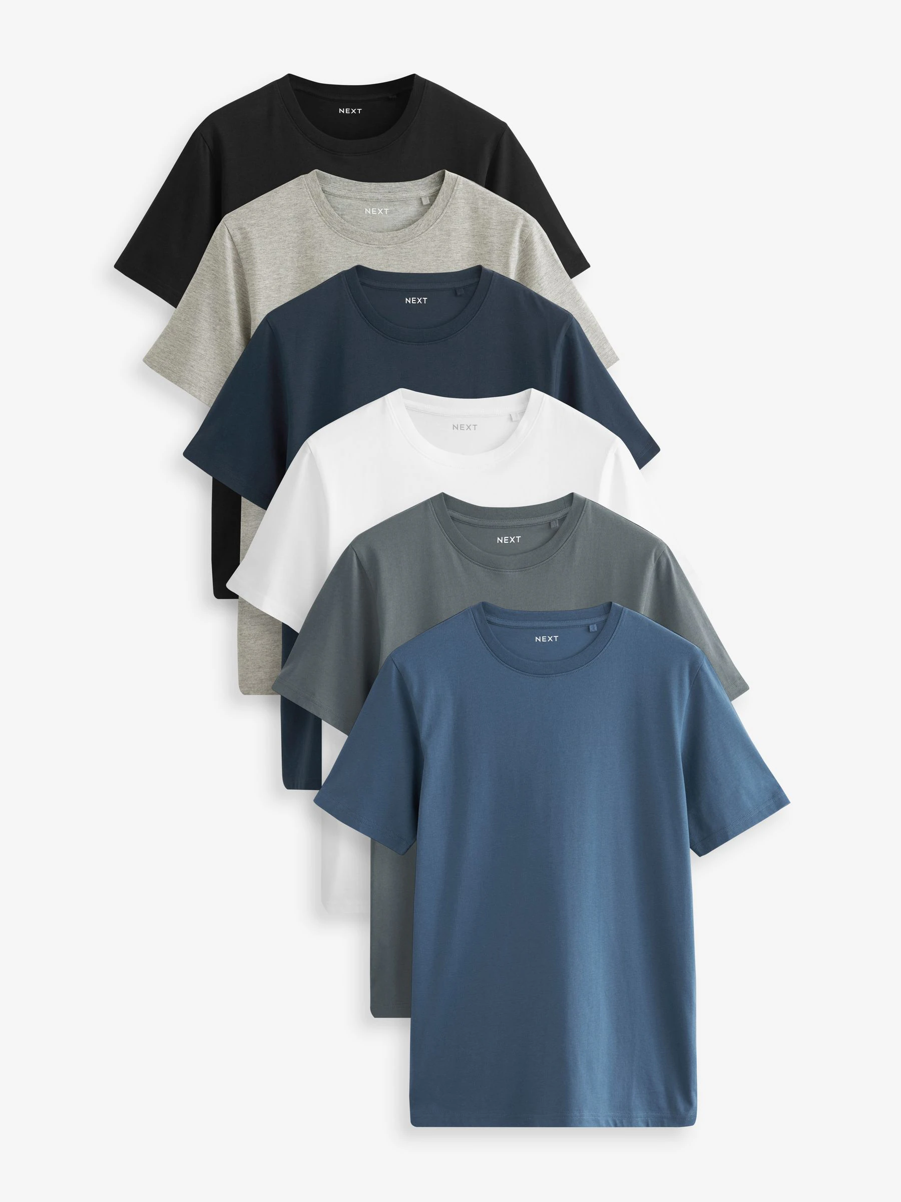 Zwart/leisteen/grijs gemêleerd/wit/marineblauw/blauw - Slim Fit - Essential katoenen T-shirts verpakking van 6