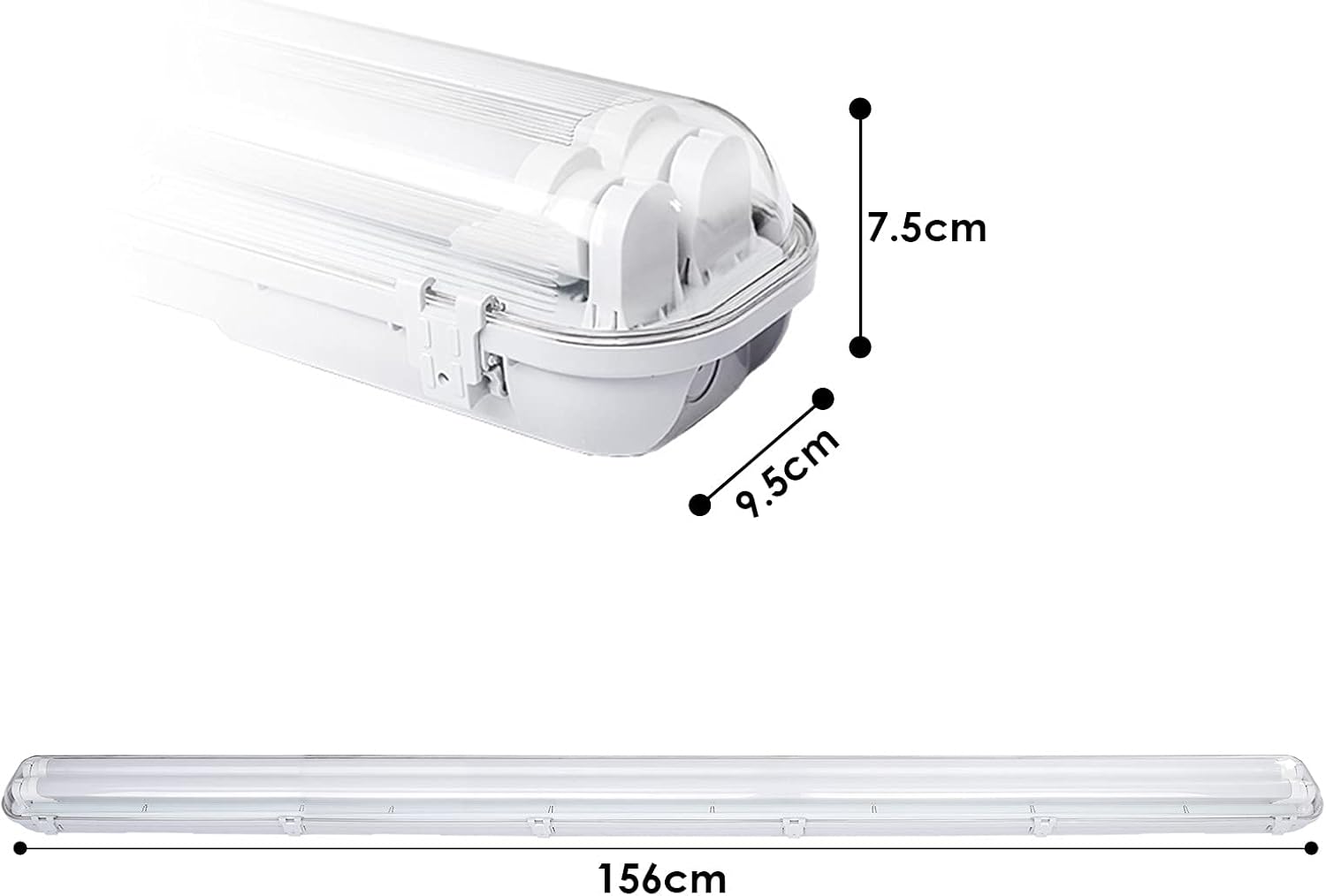 LED Feuchtraumleuchte 150cm 6er 6000K Kaltweiß 2x 24W Röhre 4800lm IP65 Wasserfest T8 Werkstattlampe Röhrenlampe Komplett Wannenleuchte Leuchte für Garage Keller Büro Warenhaus
