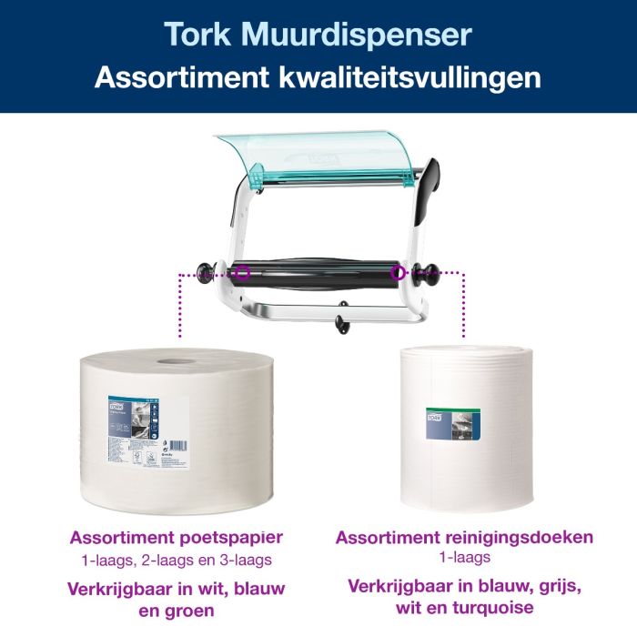 Tork 652100 Performance muurstandaard wit/ turqoise 47x65x28 cm W1 dispenser ds à 1 (652100)