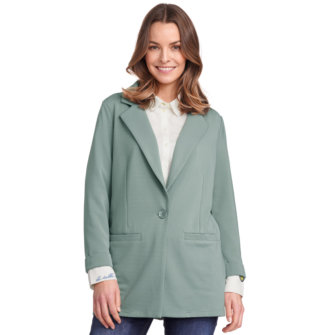 Gina Benotti Damen Blazer mit Rippstruktur hellgrün