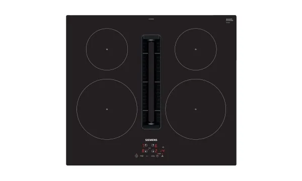 Siemens iQ300 EH611BE15E - Induktions kogeplade - 4 plader - Niche - bredde: 56 cm - dybde: 49 cm - Klasse B - rammeløs - sort med downdraft-udstødning (ekstraktion og recirkulation med ekstra ekstraktion og recurkulationssæt)