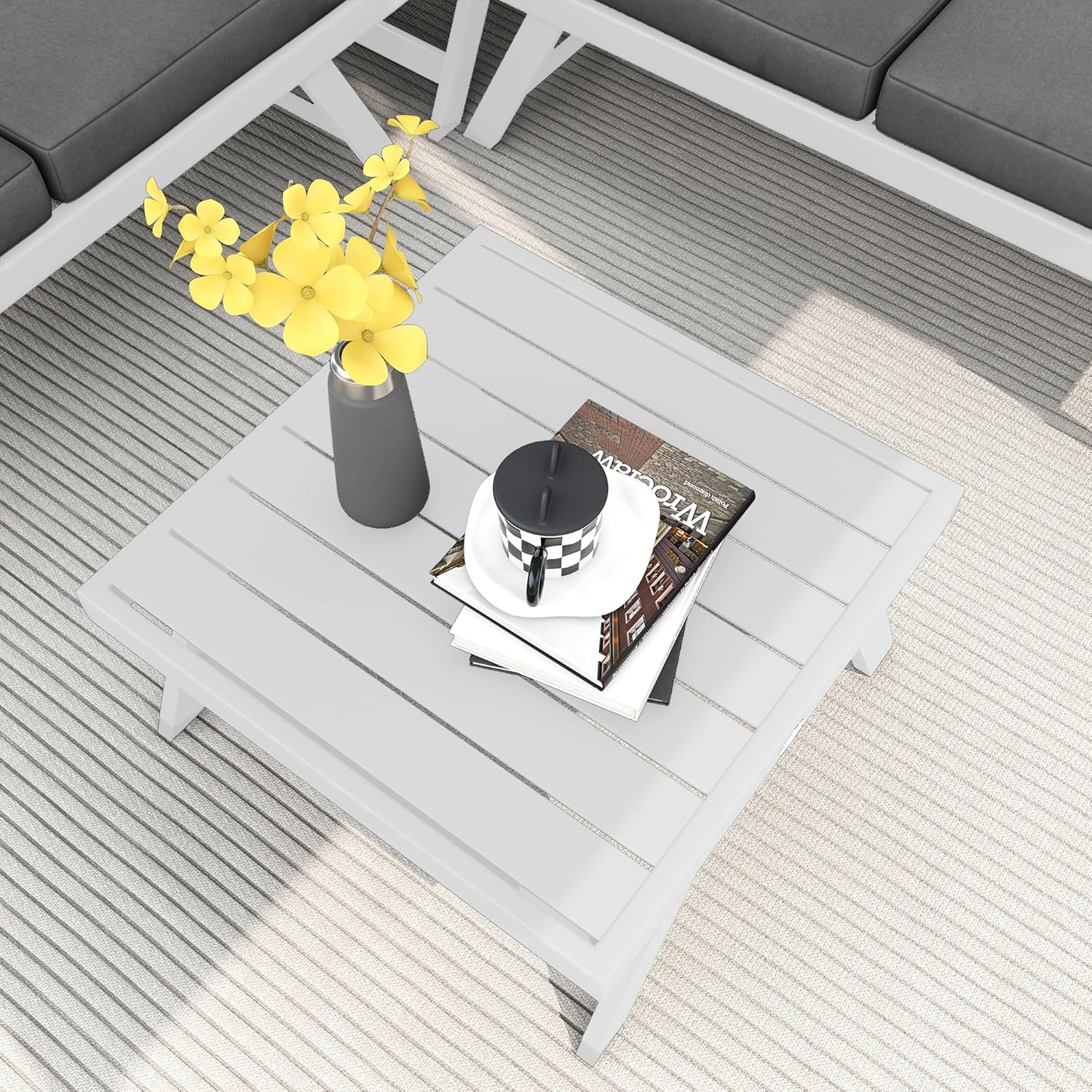 Outsunny 4-TLG. Gartenmöbel-Set, Gartenlounge-Set mit Ecksofa, Doppelsofa, Couchtisch, Sitzkissen, Gartensitzgruppe, Balkonmöbel-Set für Terrasse, Grau