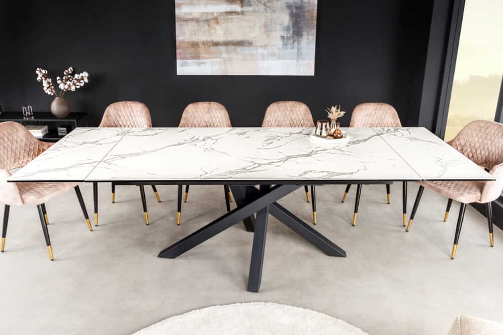 Ausziehbarer Esstisch MARVELOUS 180-220-260cm weiß Marmor Keramik made in Italy