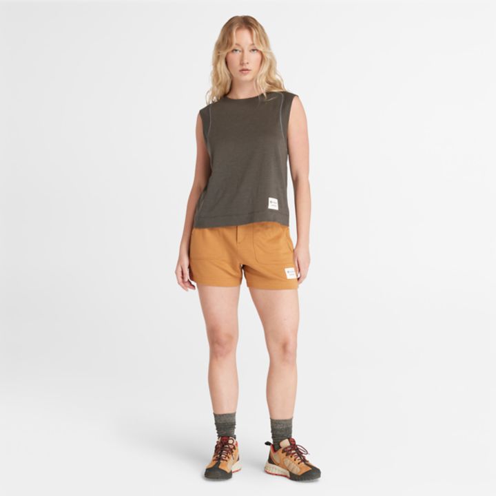 Regata feminina Timberland x Icebreaker em lã merino cinza escuro.