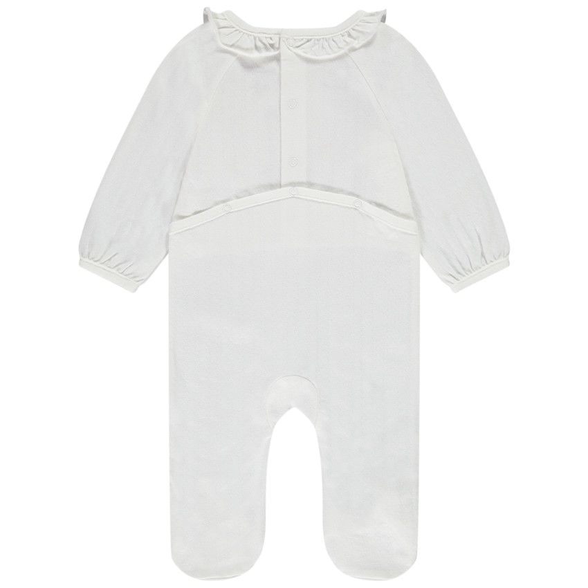 Dors-bien en jersey fantaisie avec broderies et print pour bébé fille - Ecru