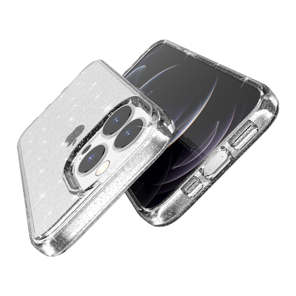 iPhone 15 Pro Max Hybrid Hardcase Schutzhülle im Glitzer Design - Silber / Transparent