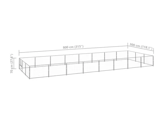 Chenil extérieur cage enclos argenté 800 x 300 x 70 cm 02_0000256