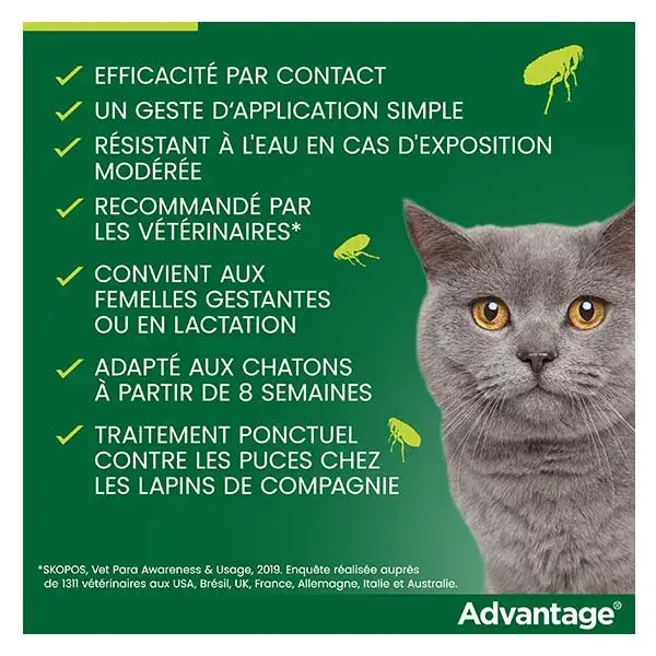 Advantage Solução Antipulgas para Gatos e Coelhos +4kg 4 pipetas