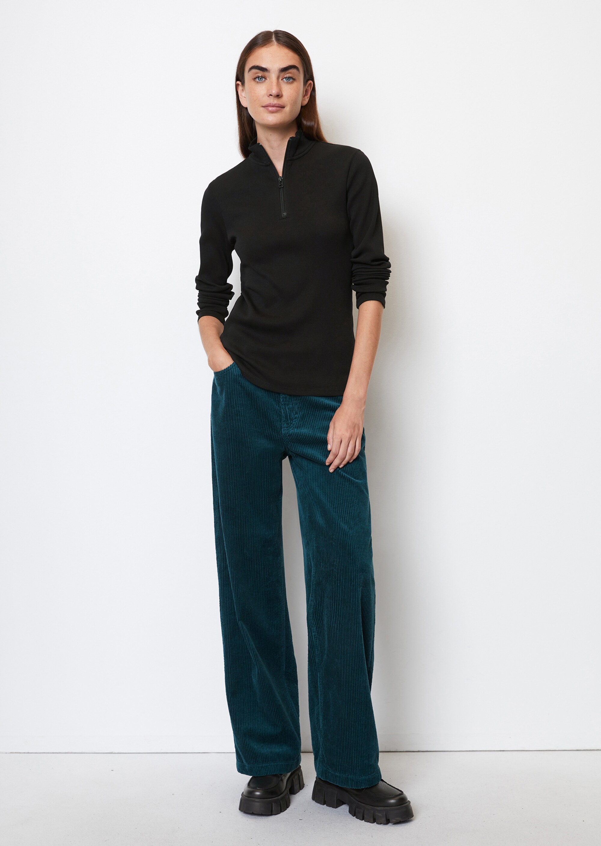 Zip-Longsleeve slim aus softem Rib-Jersey