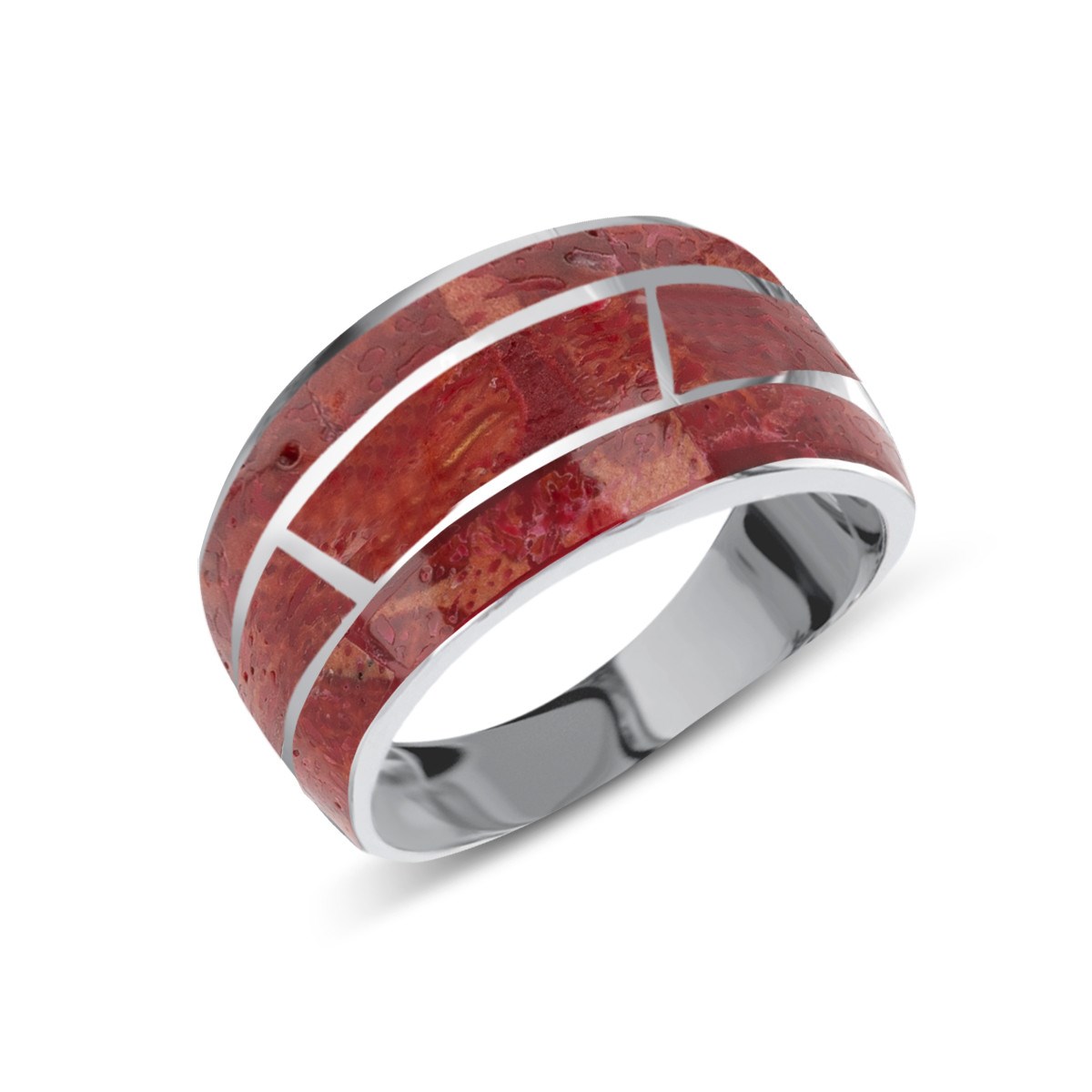 Bague Corail Strié en Argent Massif - Cadeau Fête des Mères ou Anniversaire | Aden