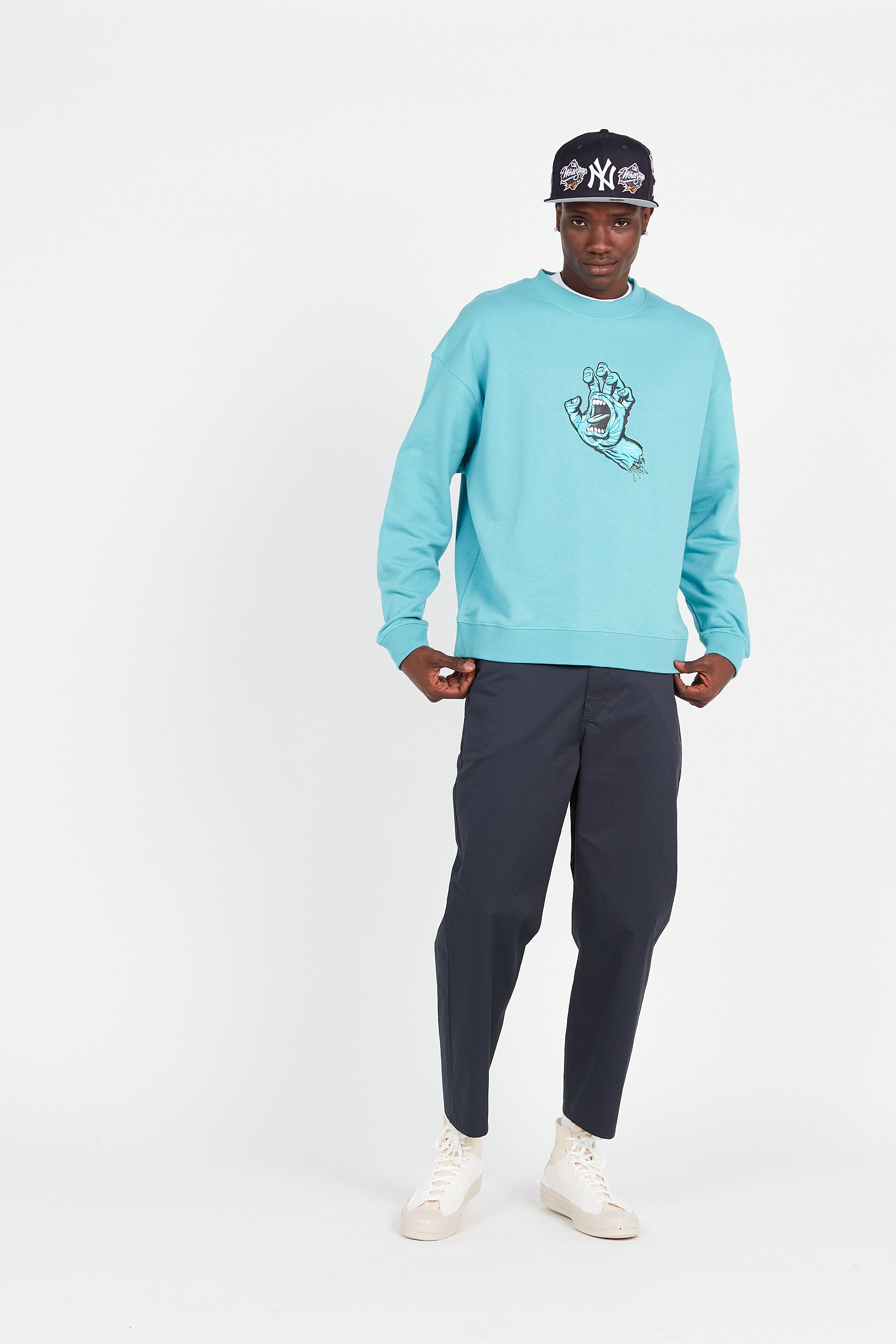 FARAH Pantalon droit en coton biologique HAWTIN STR PAPER Bleu