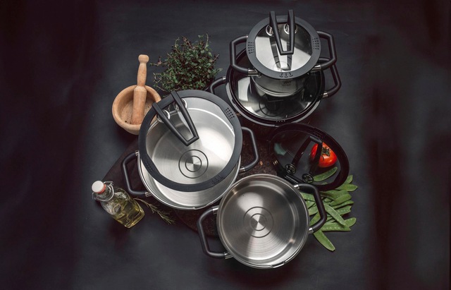 Elo Premium Topf-Set »Rondello« Set, je 1 Fleischtopf Ø 16/20/24 cm, 1x Stieltopf Ø 16 cm, 7 Stk. tlg. Edelstahl 18/10 | Edelstahl 18/8