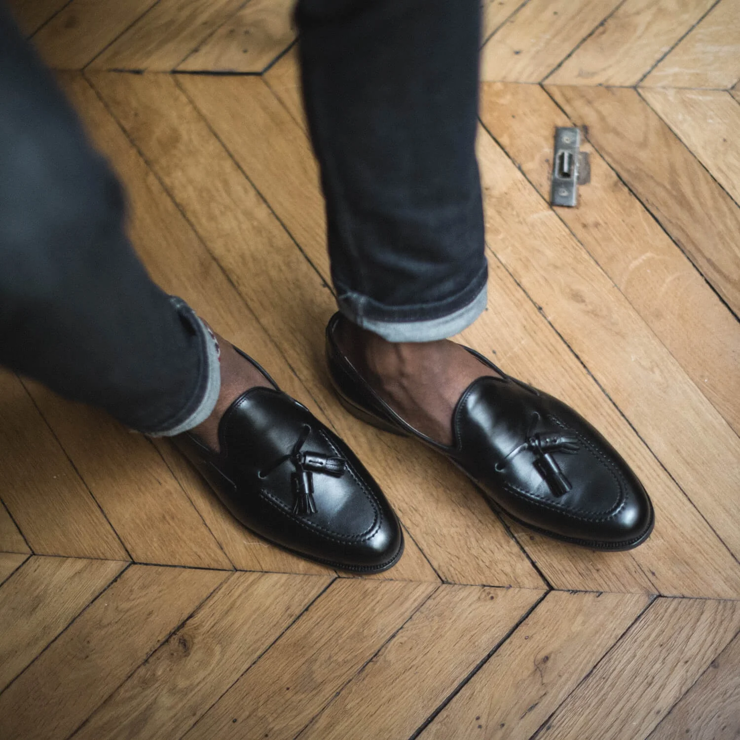 Micky-Mocassin à glands en cuir noir