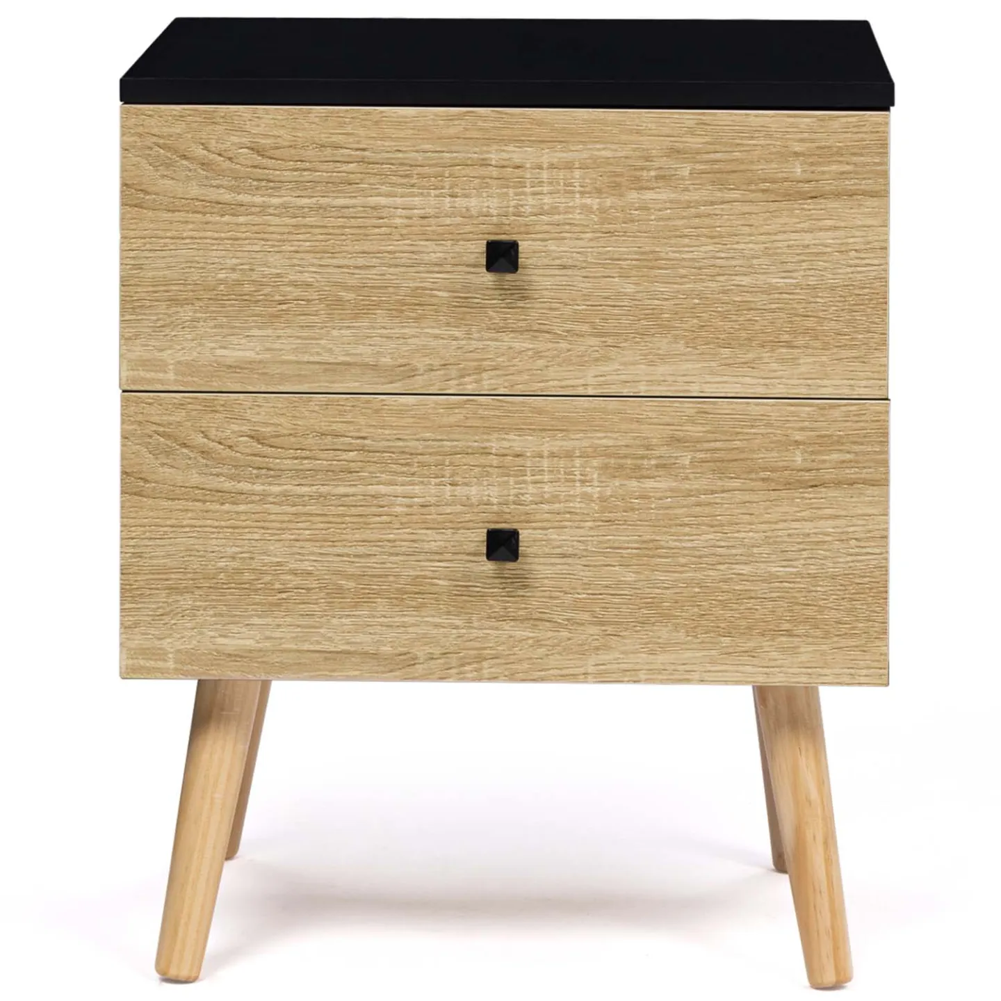 Lot de 2 tables de chevet EMMIE scandinaves 2 tiroirs noir et hêtre