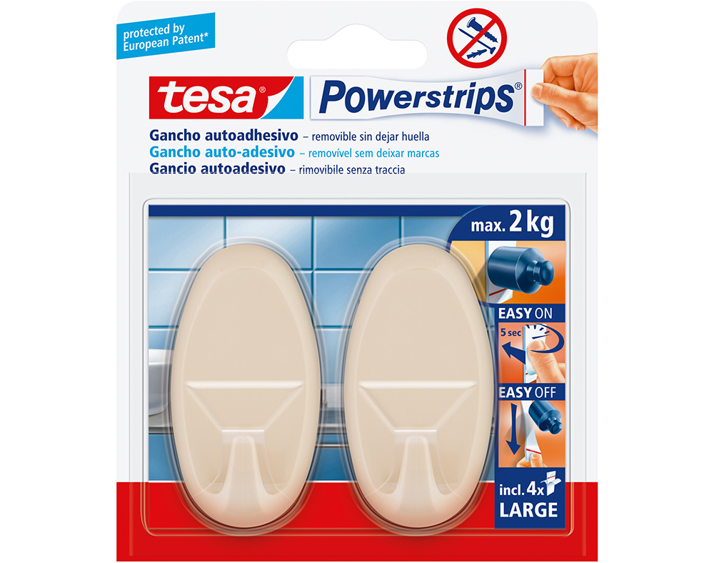 FITA ADESIVA POWER STRIPS COM GANCHOS BEGE