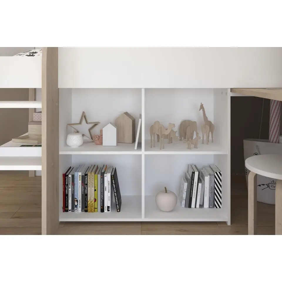 Halfhoogslaper met bureau Moscon 90x200 - wit/eik