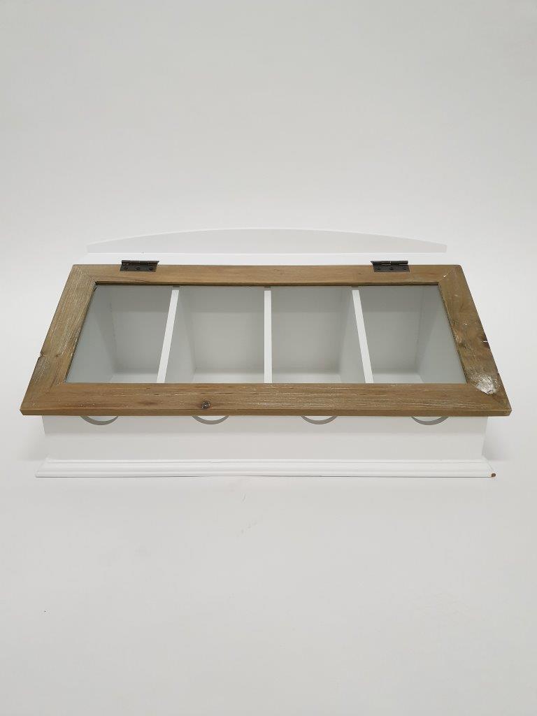 Besteckkasten PROVENCE - weiß-holzfarben - mit Glasdeckel