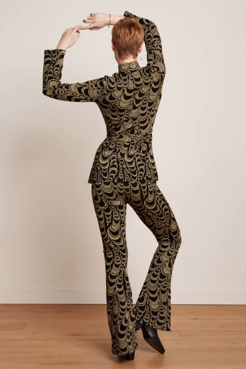 King Louie Bobbin jacquard flared broek in zwart