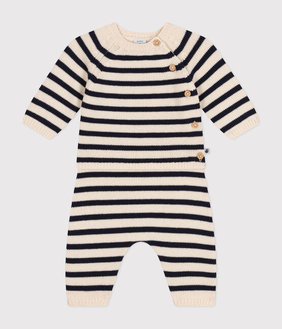 Ensemble en tricot laine et coton rayure marinière bébé