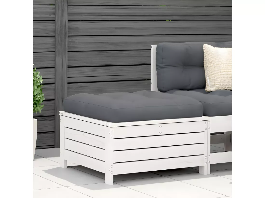 Repose-pied de jardin blanc 62x63,5x32 cm bois de pin massif