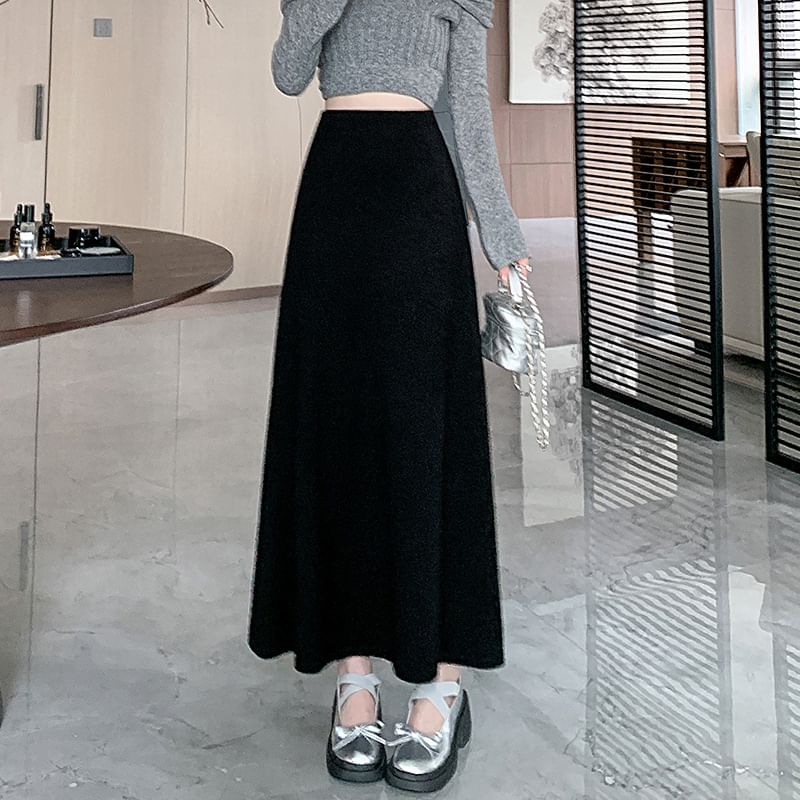 Luminato - Hoge taille effen maxi A-lijn rok