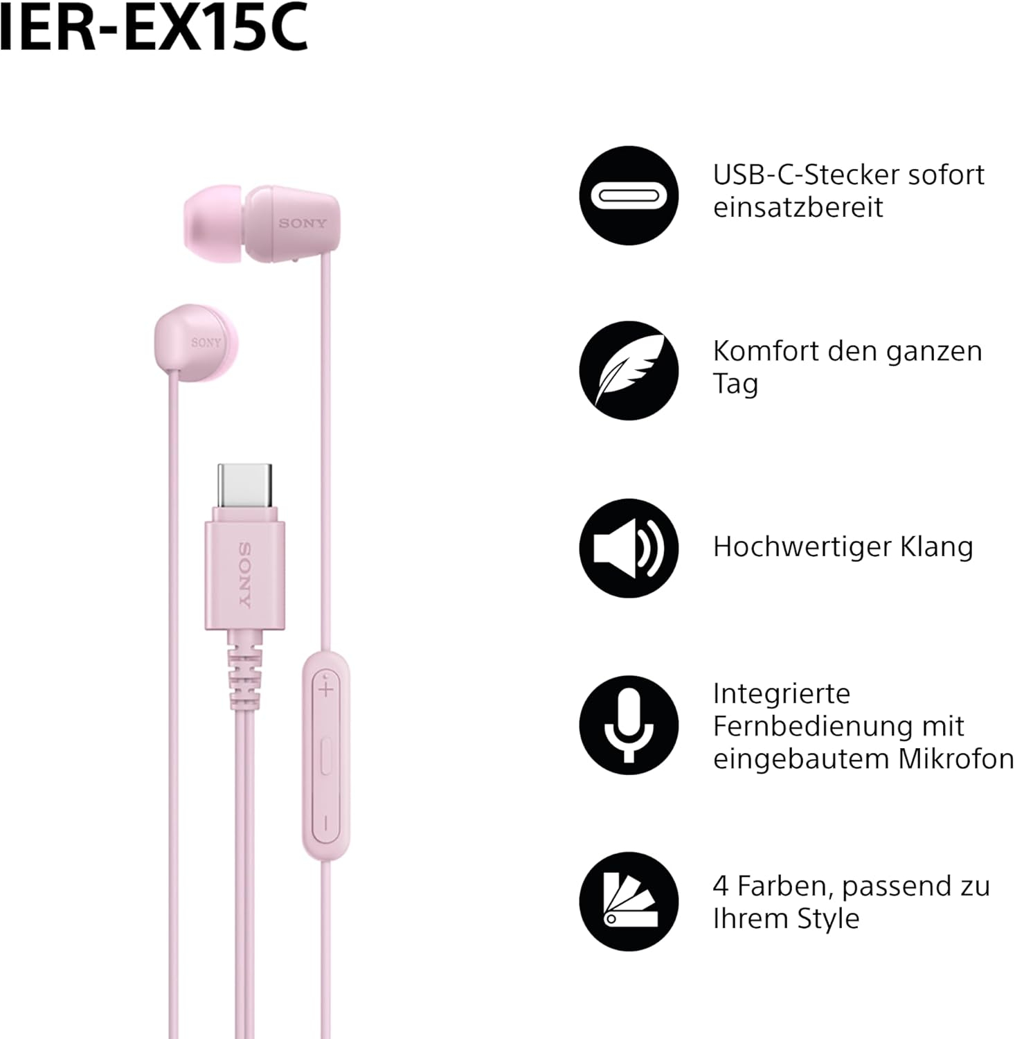 IER-EX15C In-Ear Kopfhörer mit USB-C-Anschluss und Mikrofon (IEREX15CP.CE7) - Pink