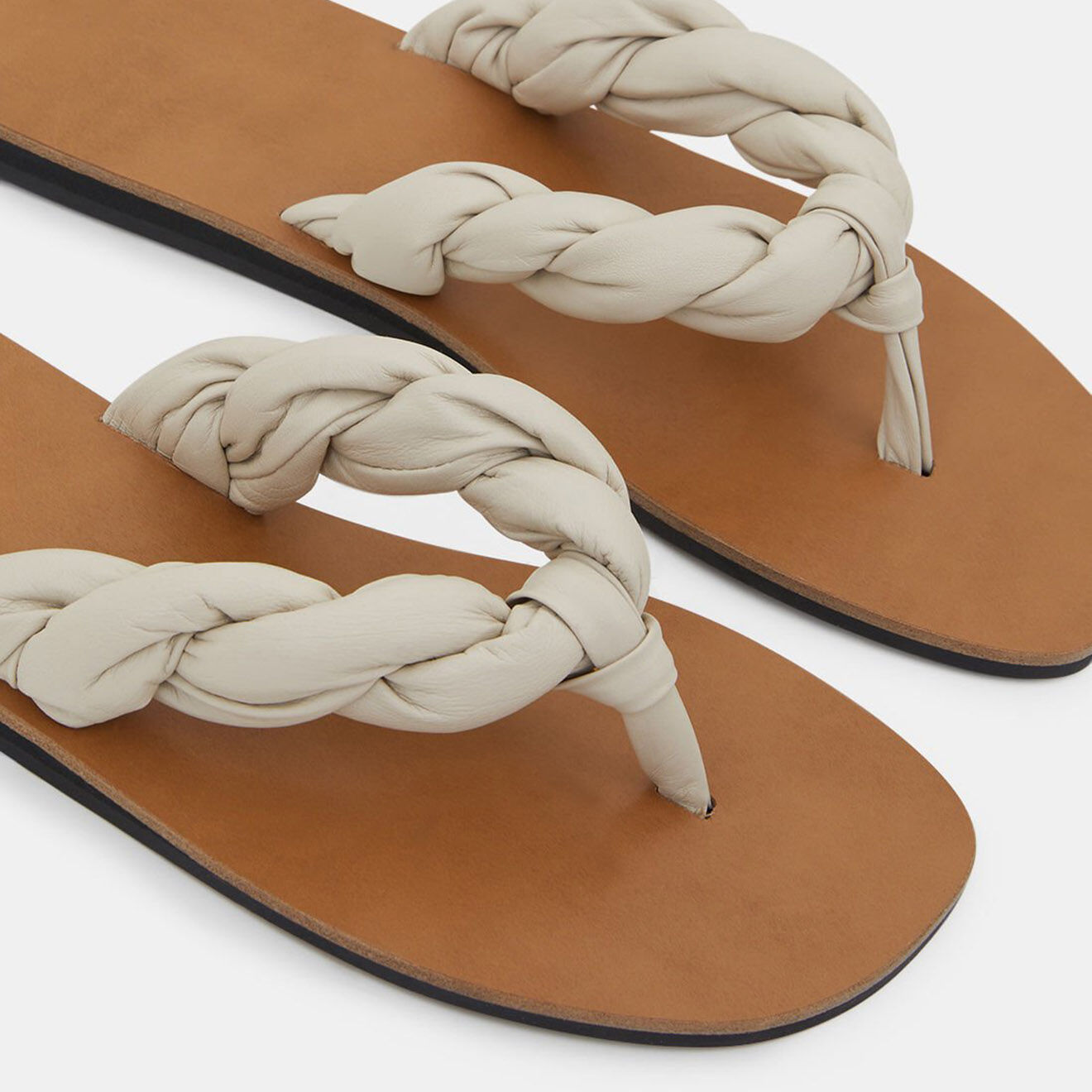 Flattered Tongs en Cuir Blanche beige clair